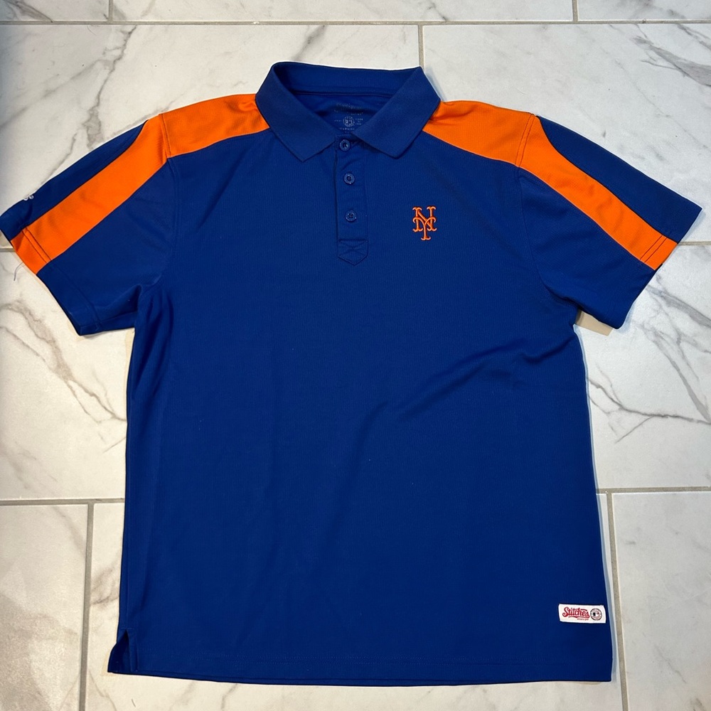 Stitches New York Mets Blue + Orange Logo Performance Golf Polo Size Large